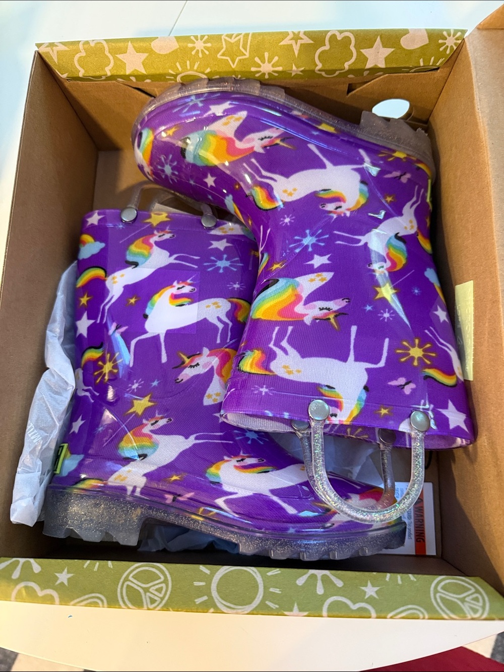 Western Chief Kids Rainbow Unicorn Light up Rain Boot - Purple Sz 10